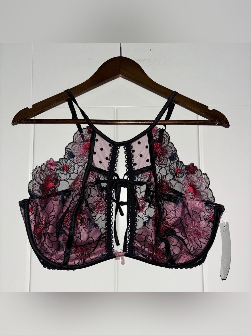 For Love and Lemons Zinnia Embroidered High Neck Sheer Mesh Bra Women 38D NEW